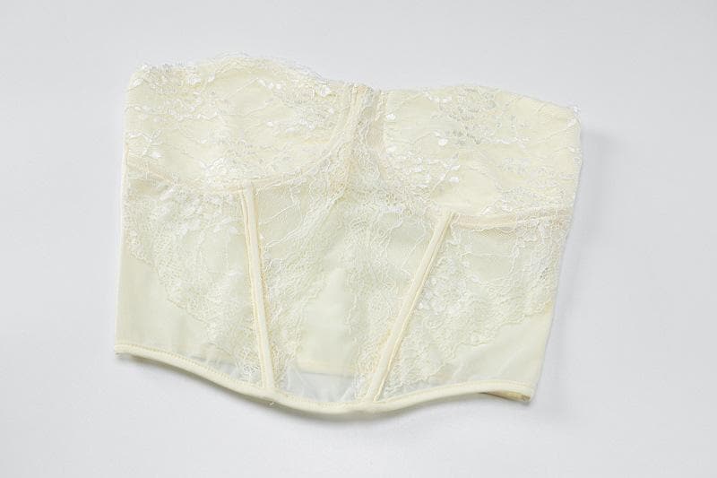 Mesh solid sleeveless backless lace hem tube top skirt set – image 9