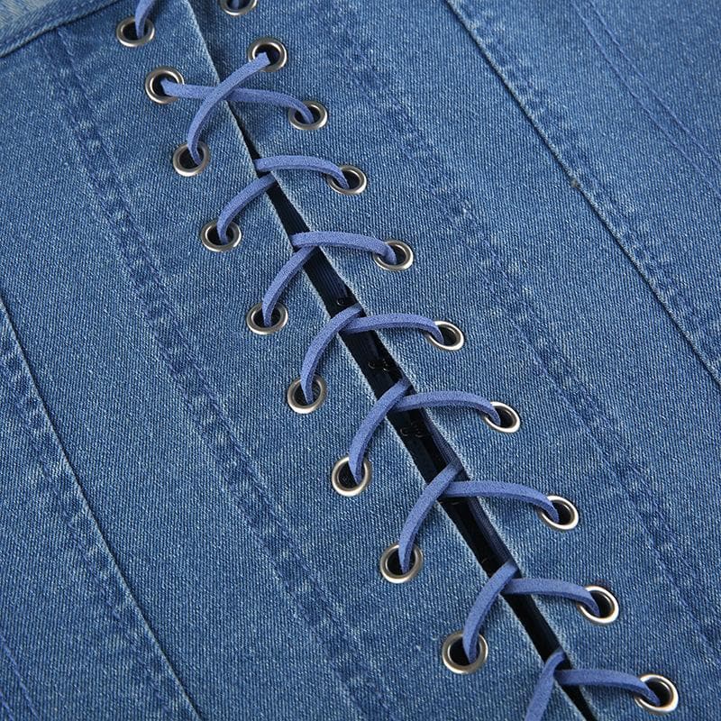 Denim lace up back heart neck tube top – image 7