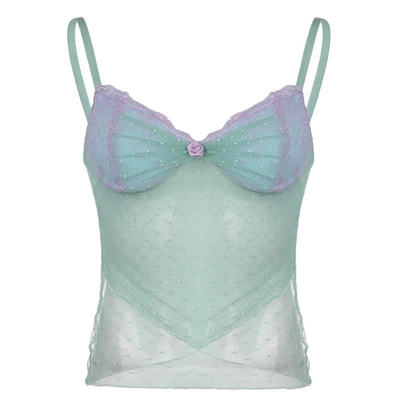 Hem lace mesh see through contrast cami top – image 3