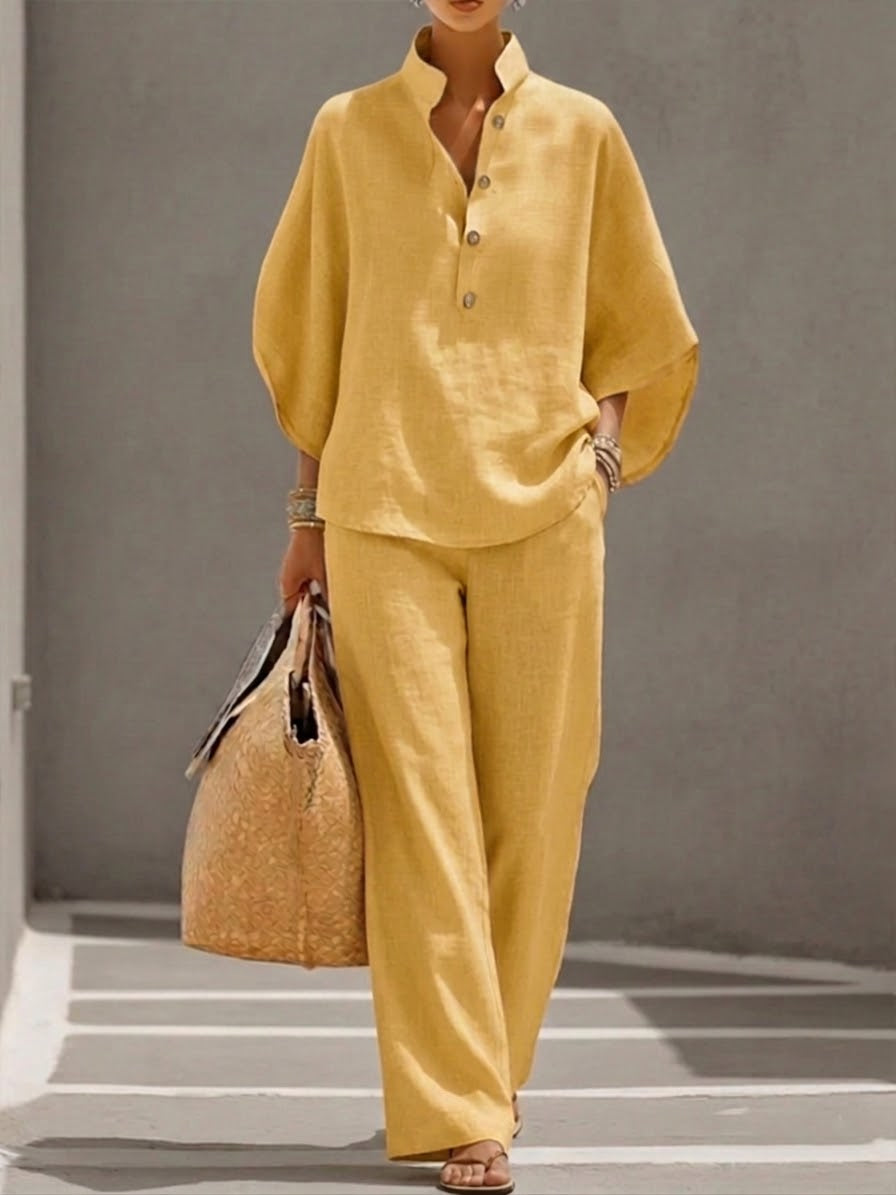 The Beckham Set – Cotton-linen set with batwing sleeves and wide-leg trousers – image 7