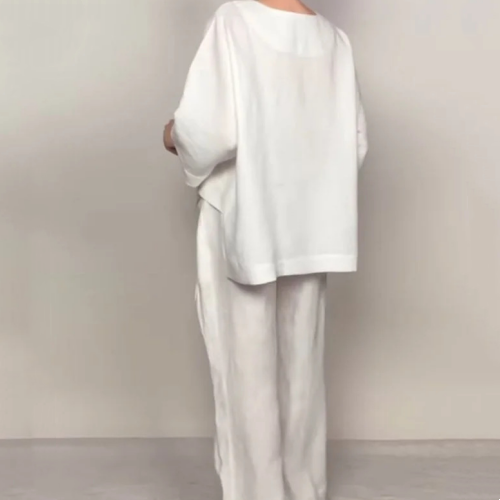 Liza – 2-piece cotton-linen set – V-neck top and wide-leg trousers – image 7