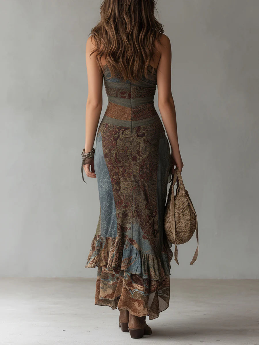 Elena – One-Shoulder Ethnic Print Maxi Dress with High Split – image 3