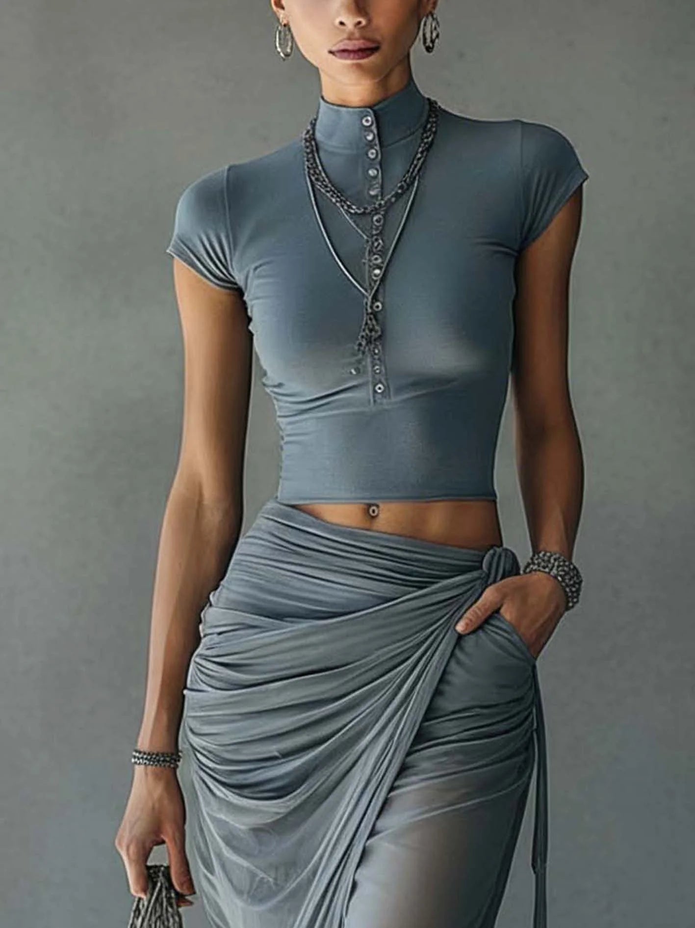 ARIADNA - BUTTONED TOP AND DRAPED SKIRT SET INCLUDED – image 3
