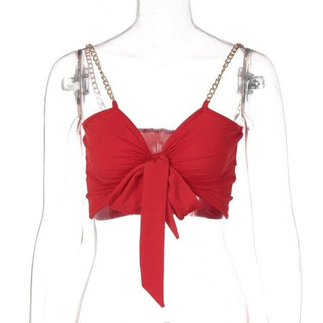 Metal chain knotted ruched solid crop top – image 11