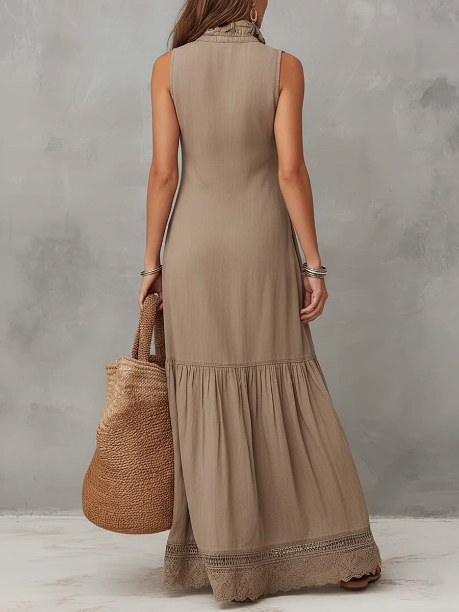 Classic Khaki Pure Cotton Sleeveless Maxi Dress – image 4