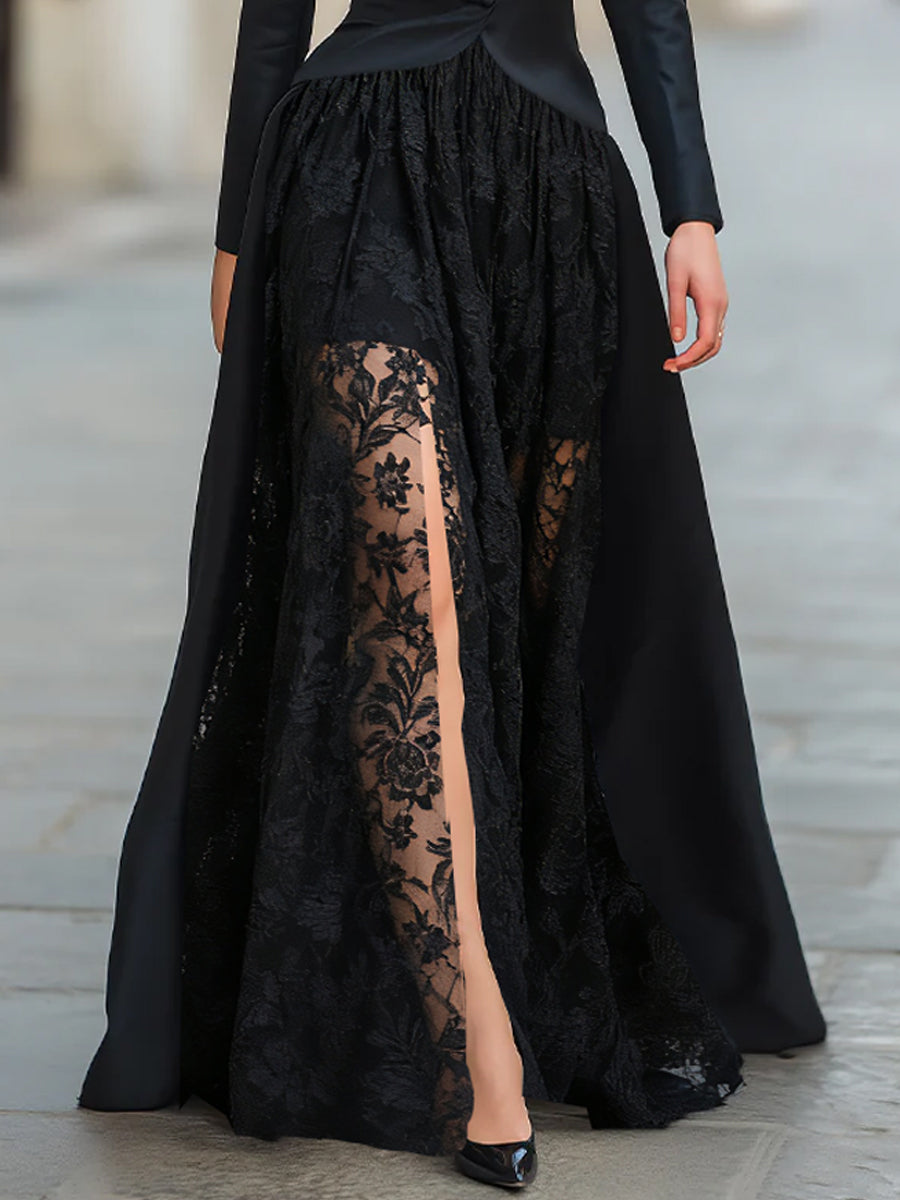 Elegant Tailored Blazer Panel Lace Gown Set – image 4