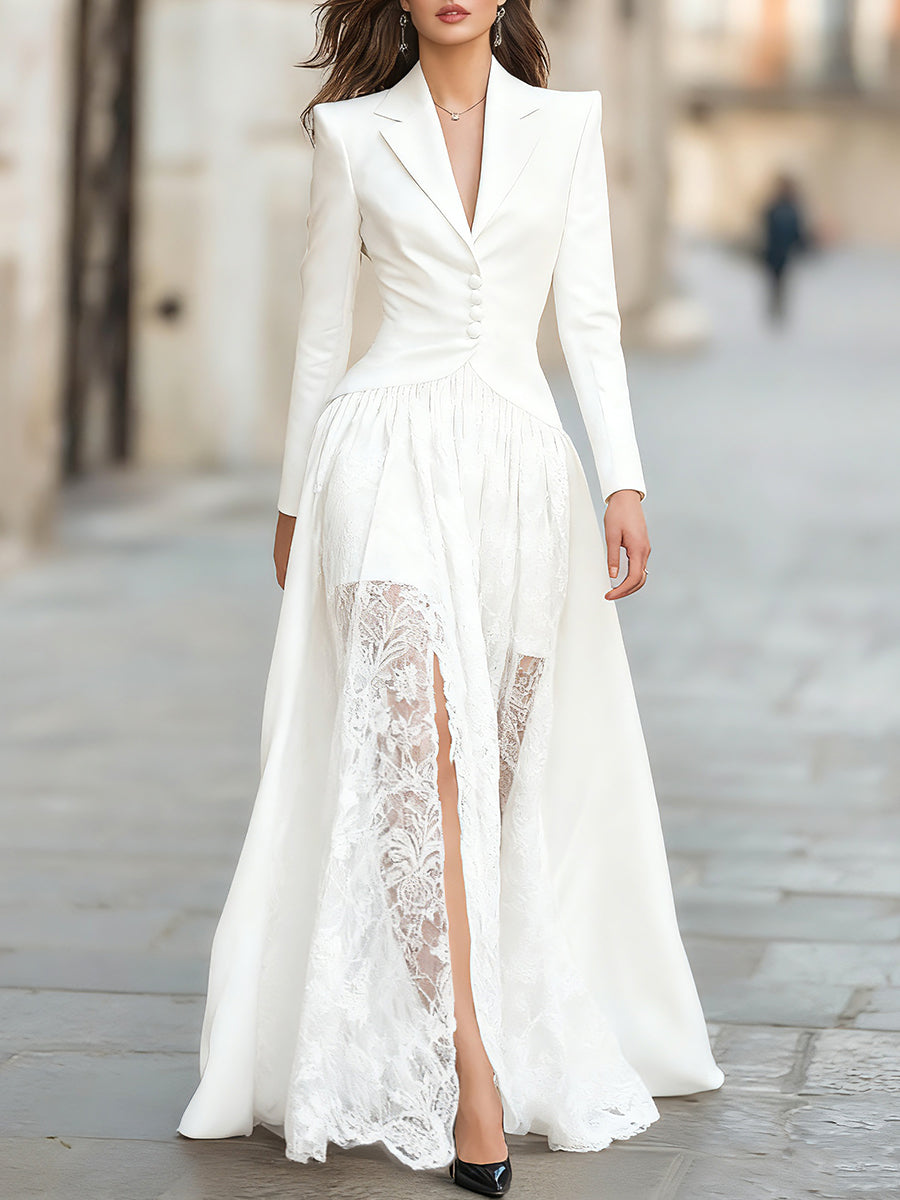 Elegant Tailored Blazer Panel Lace Gown Set – image 6