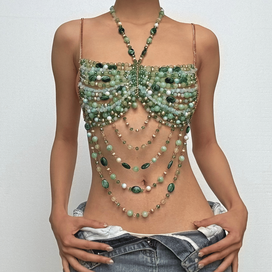 Halter beaded hollow out backless cut out top – image 1
