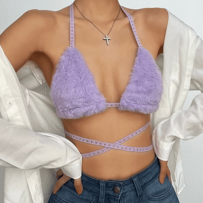 Tie back halter fluffy top – image 2