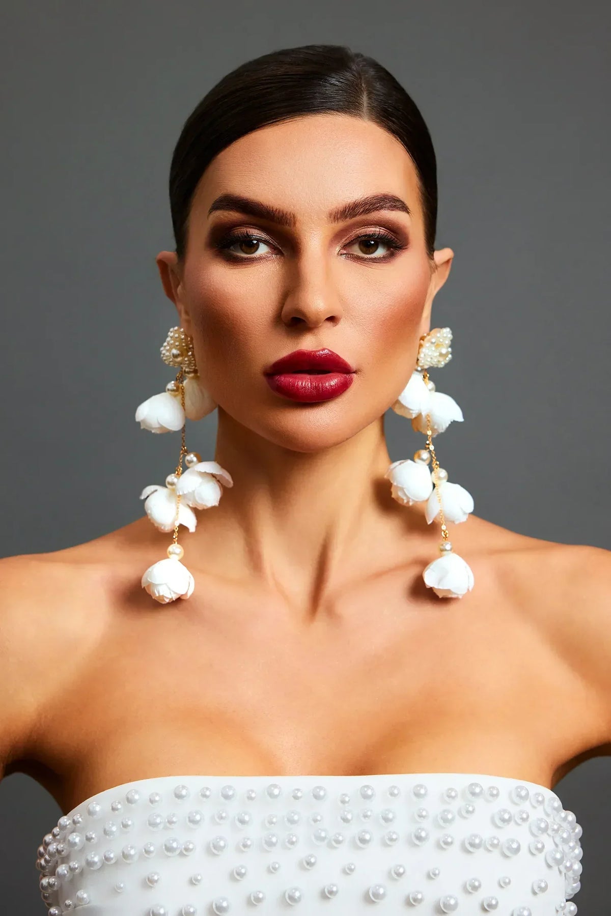 Camellia Earrings – White Flower &amp; Pearls – image 2