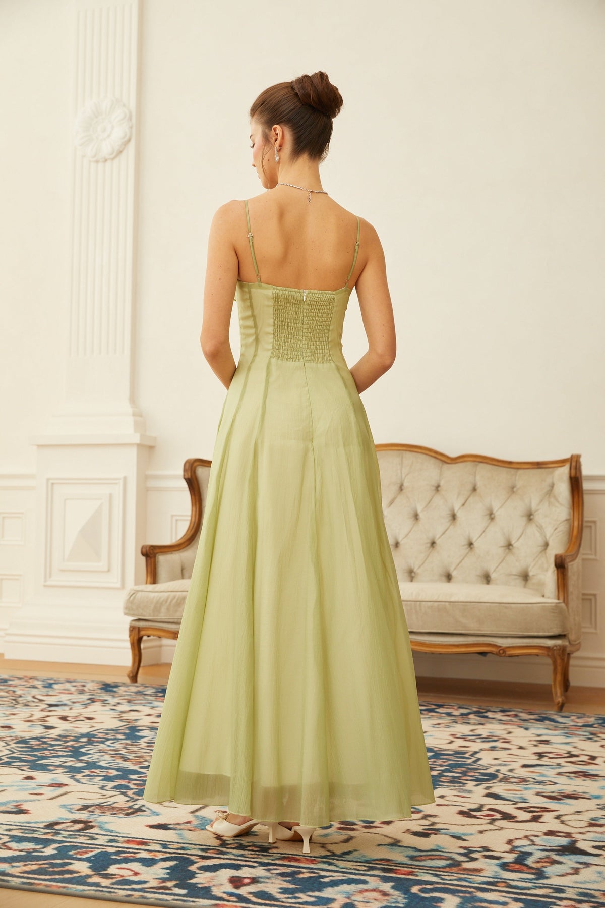 Matcha Ruffled Shirred Tulle Maxi Dress – image 2