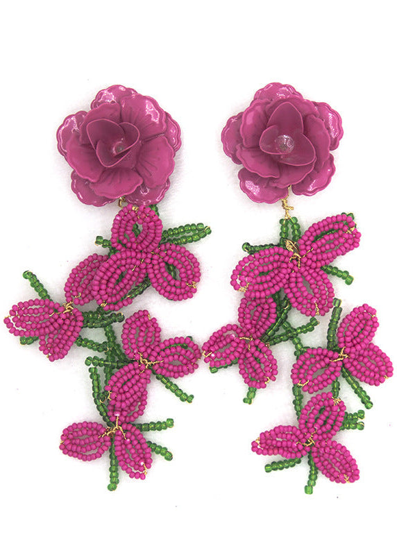Oryxal Rose Red Flower Earrings – image 1