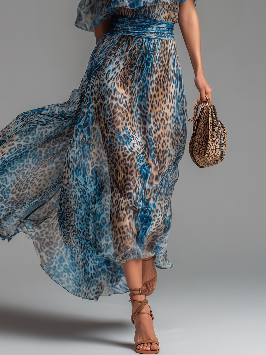 Selvaggia – Leopard Print Off-Shoulder Chiffon Maxi Dress – image 5