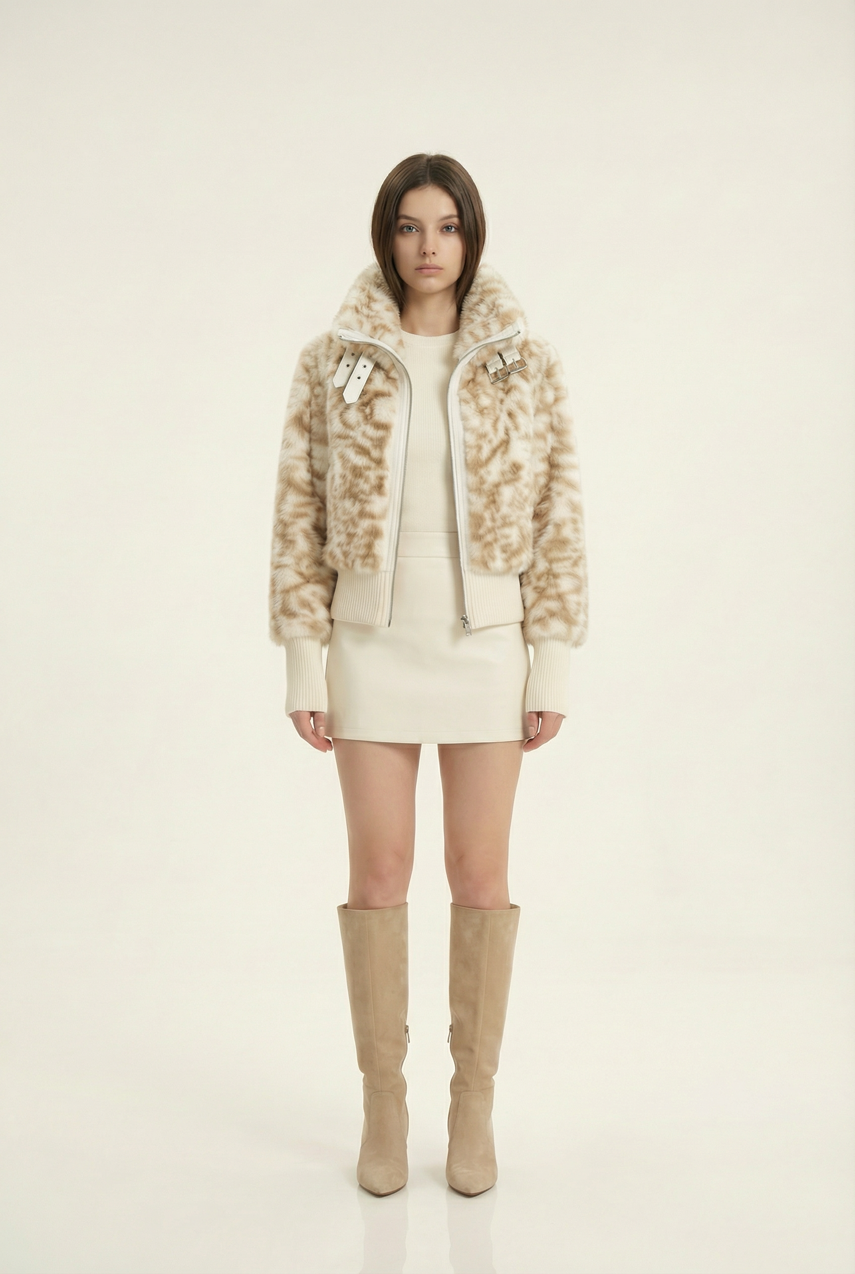 Julie Short Jacket with Stand Collar – Beige & Brown – image 6