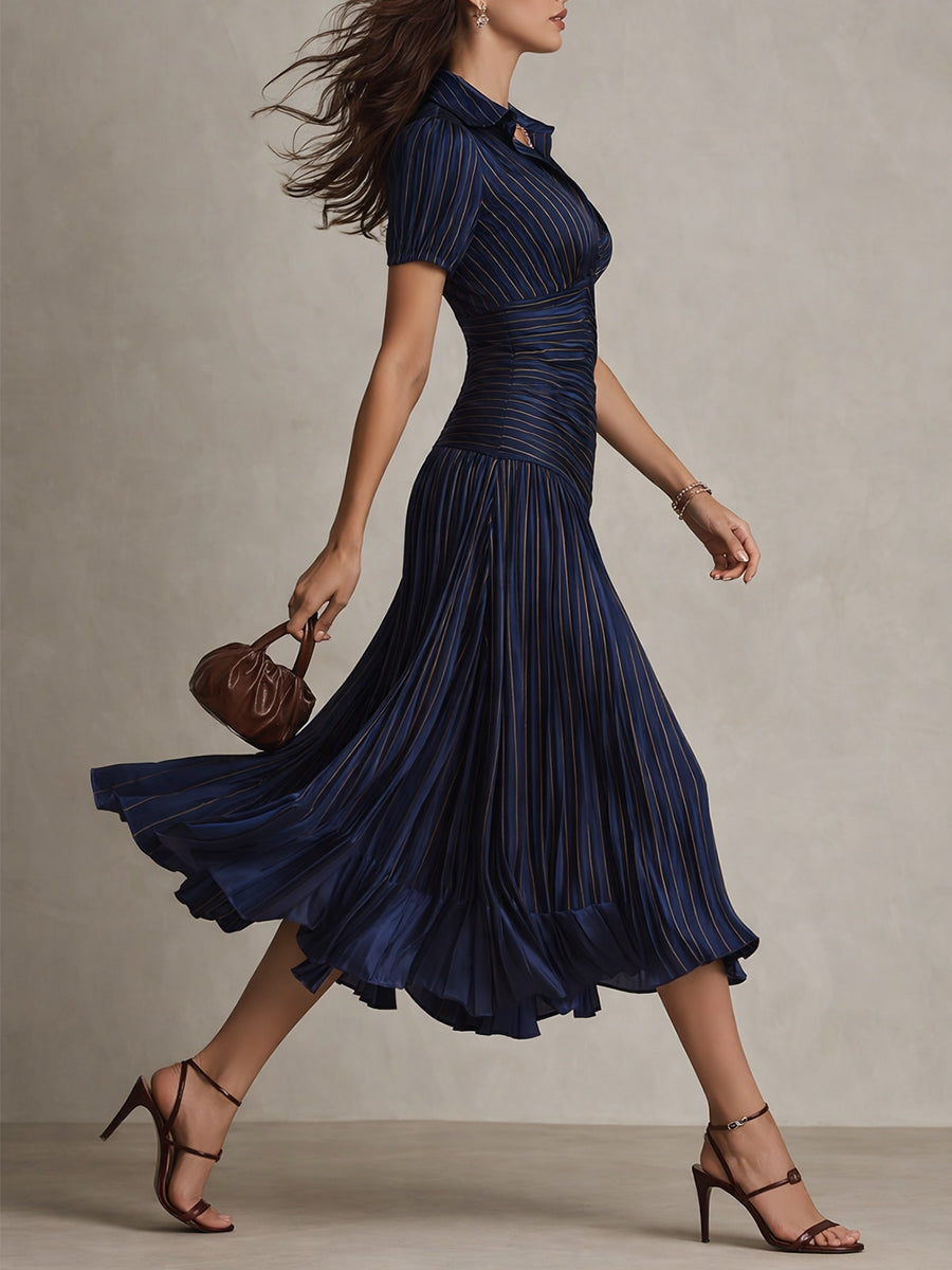 Sophia – Retro Striped Satin Midi Dress – image 6
