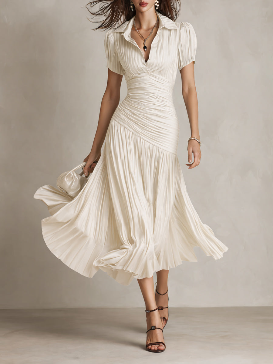 Sophia – Retro Striped Satin Midi Dress – image 2