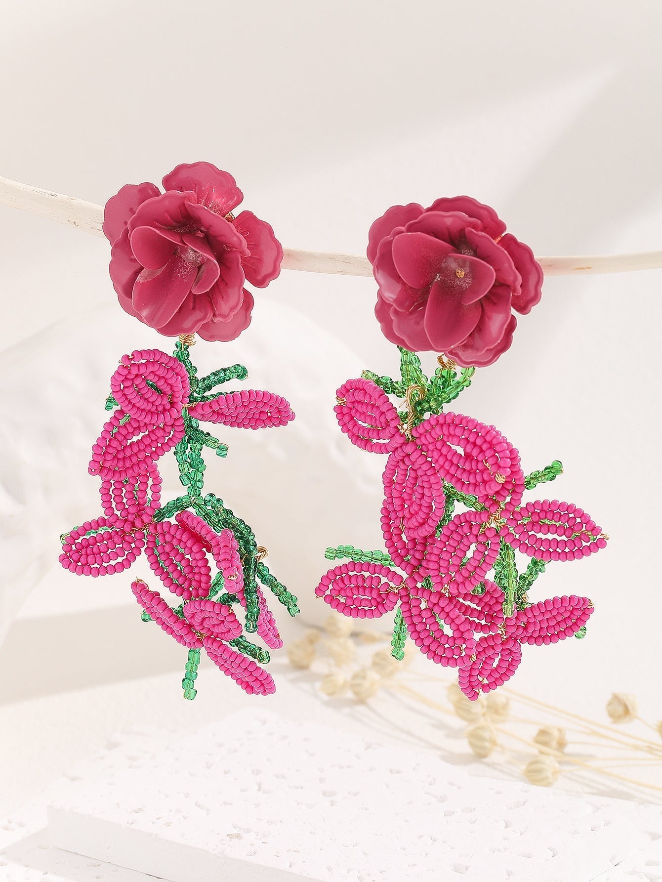 Oryxal Rose Red Flower Earrings – image 2