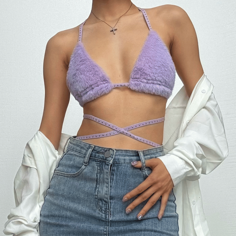 Tie back halter fluffy top – image 11