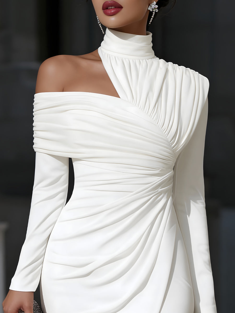 Asymmetric Evening Dress – High Neck & One-Shoulder – image 2