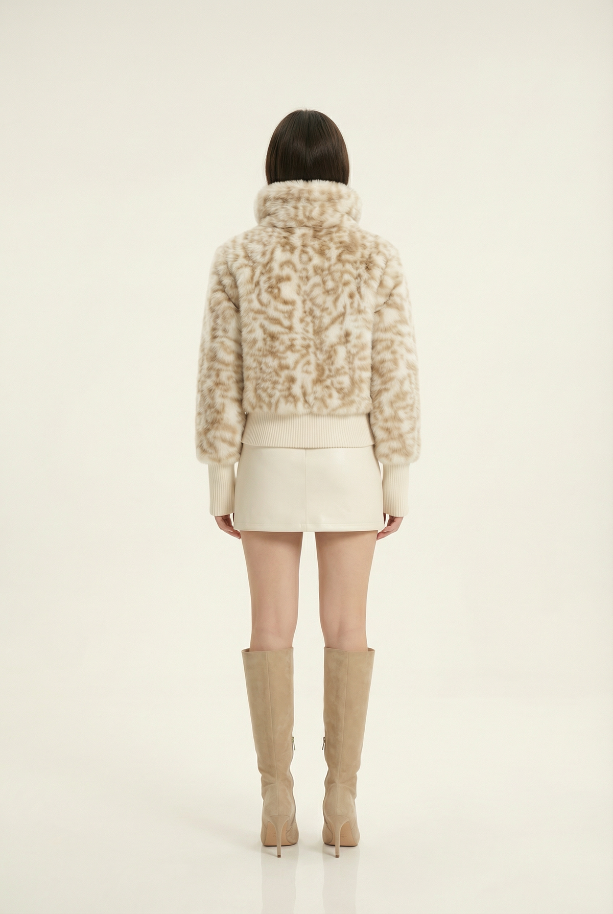 Julie Short Jacket with Stand Collar – Beige & Brown – image 3