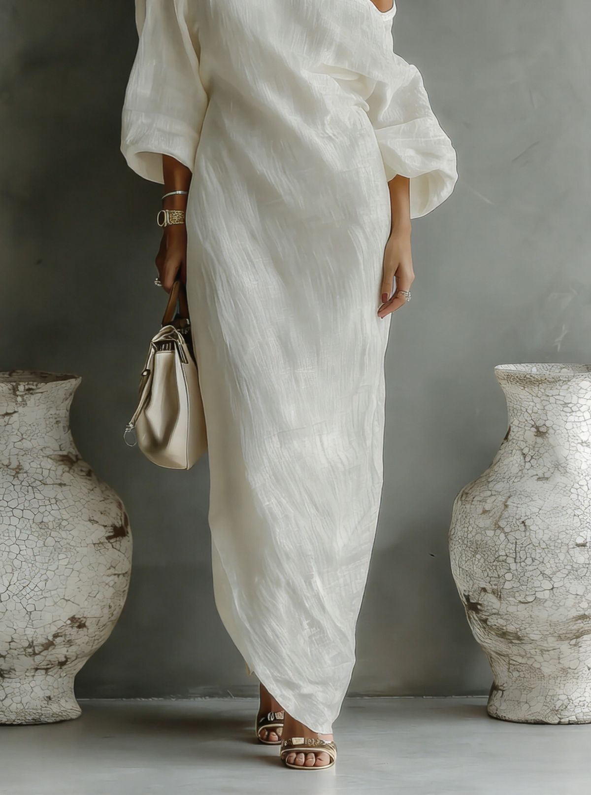 Ivory White One-Shoulder Cotton-Linen Maxi Dress – image 4