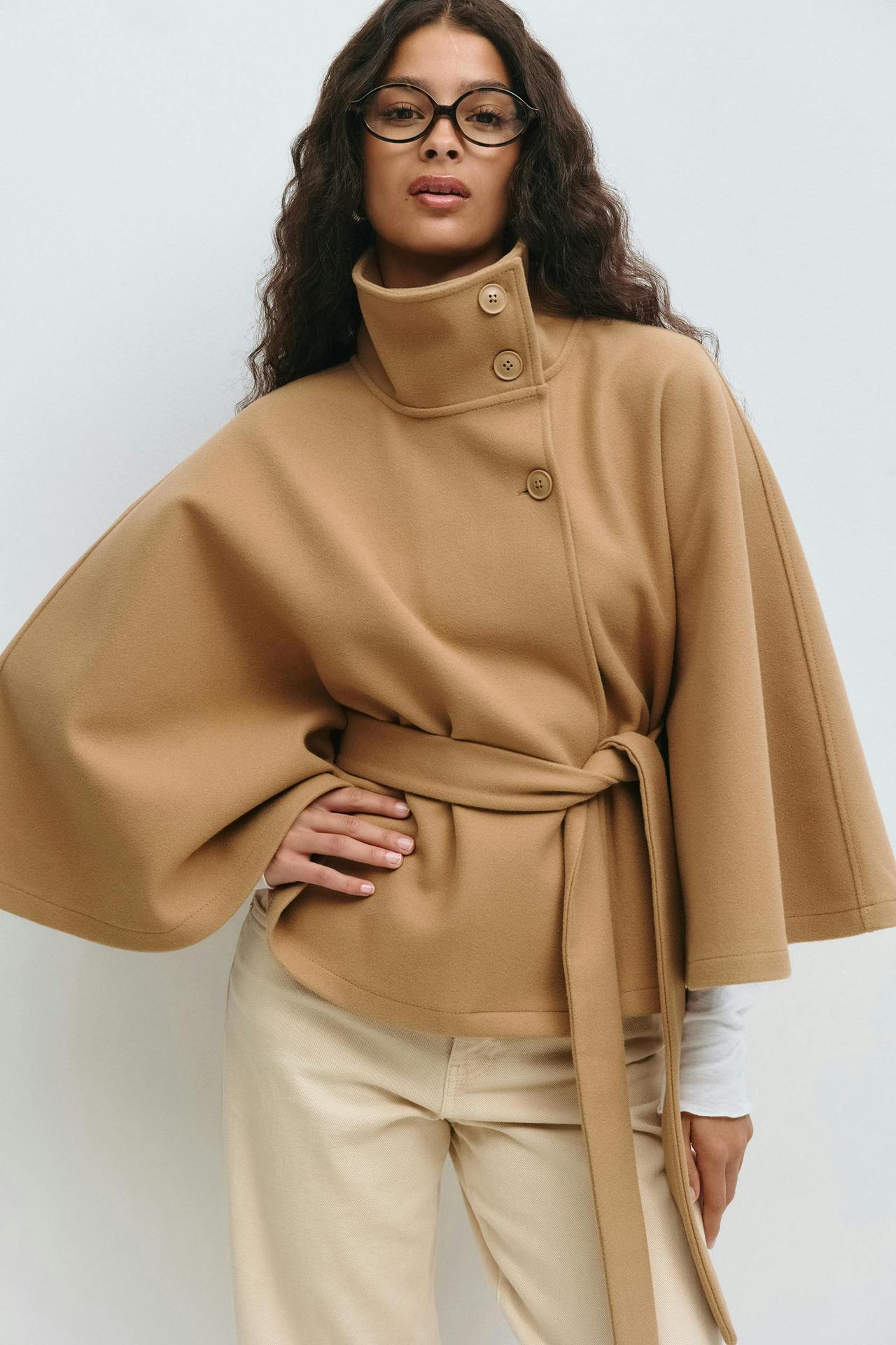 Capella Short Cape Coat – Beige – image 2