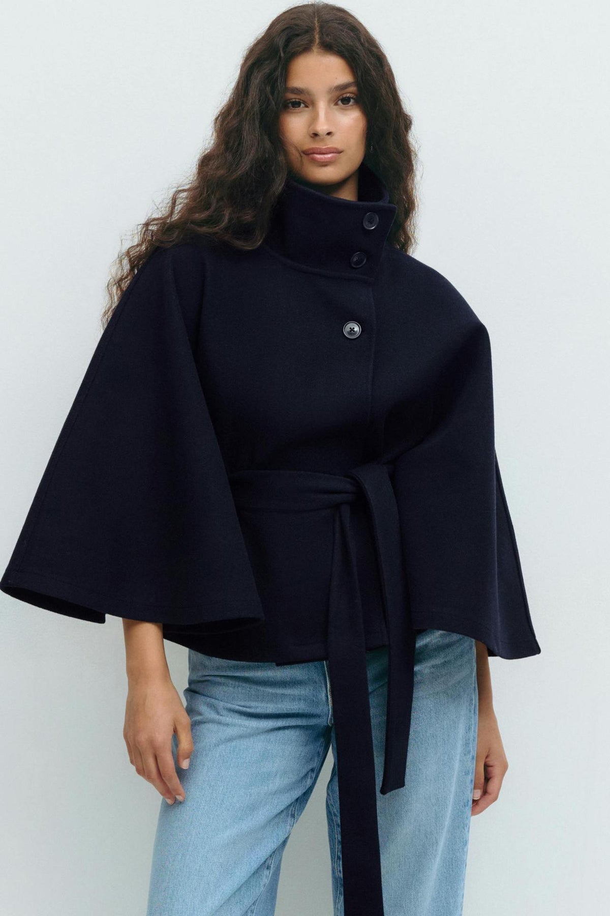 Capella Short Cape Coat – Navy Blue – image 1