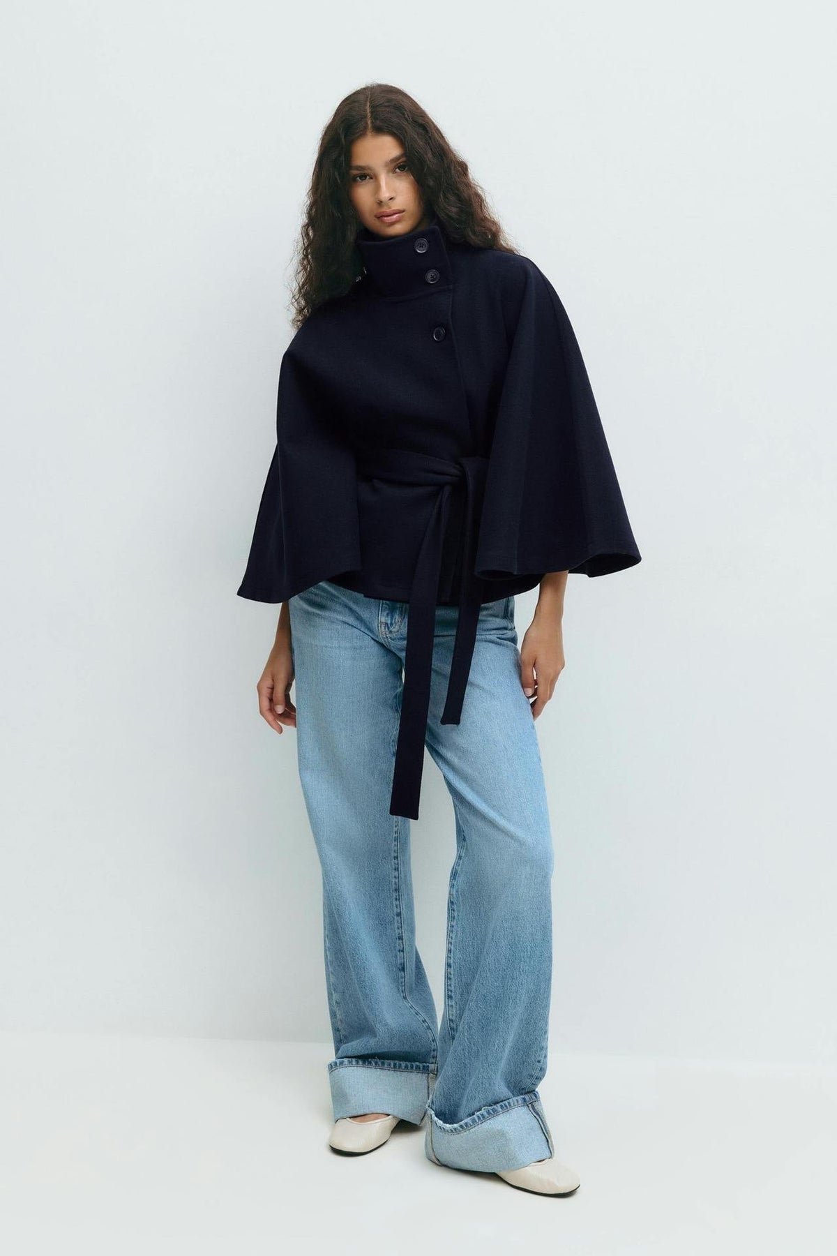 Capella Short Cape Coat – Navy Blue – image 2