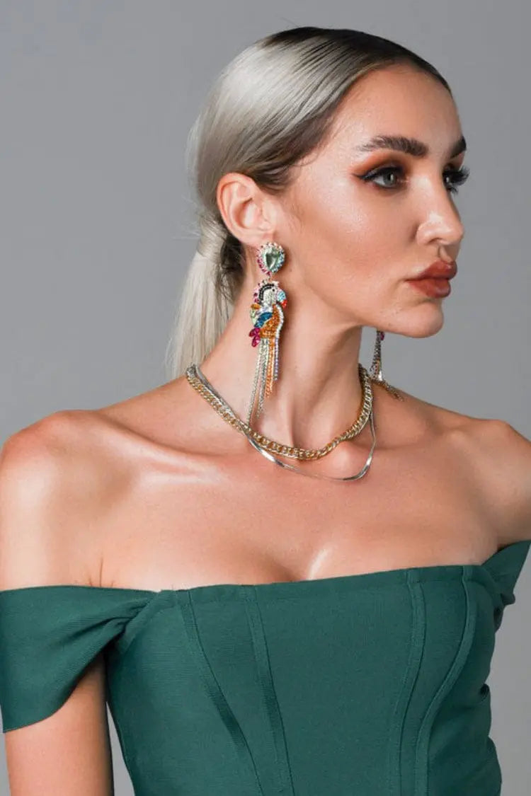 Opal Parrot Diamante Earrings – image 2
