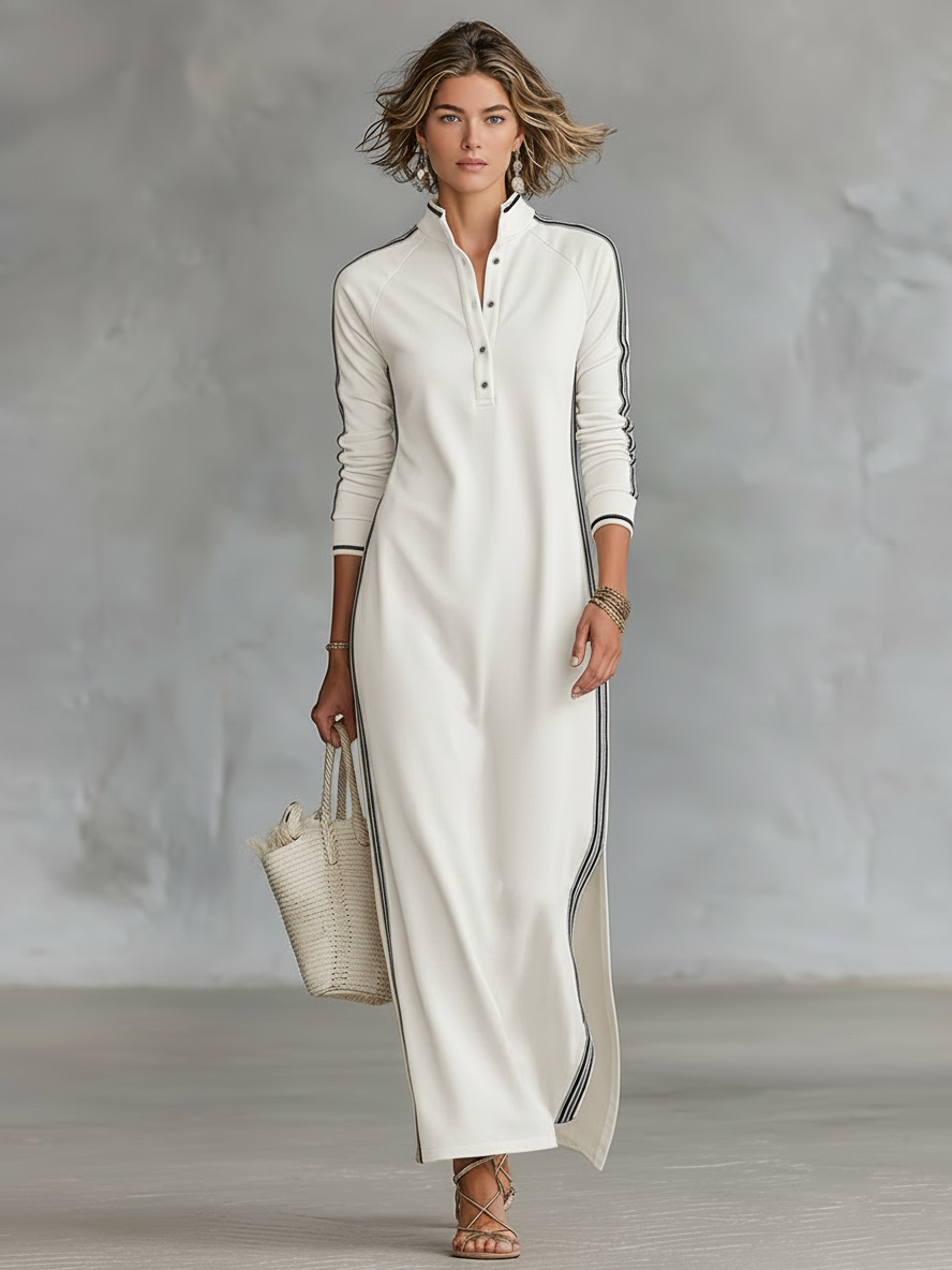 Women's Maxi Sweatshirt Dress with Button-Down Collar and White Trim – image 4