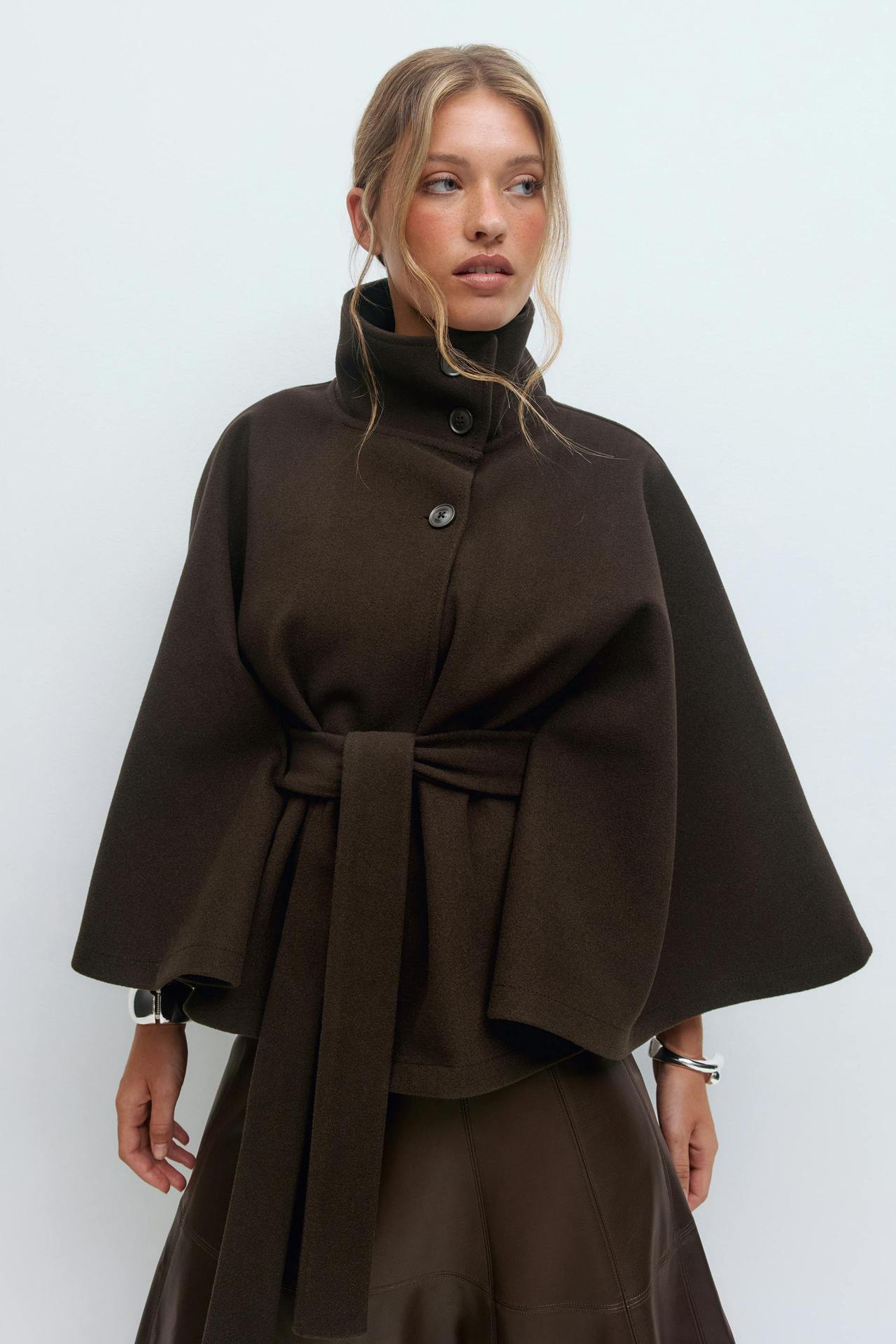 Capella Short Cape Coat – Brown – image 2