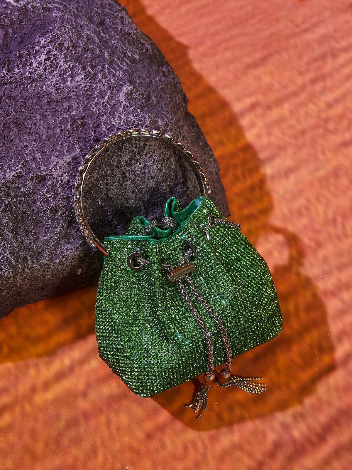 Mattea Crystal Embellished Bucket Bag In Green – image 3