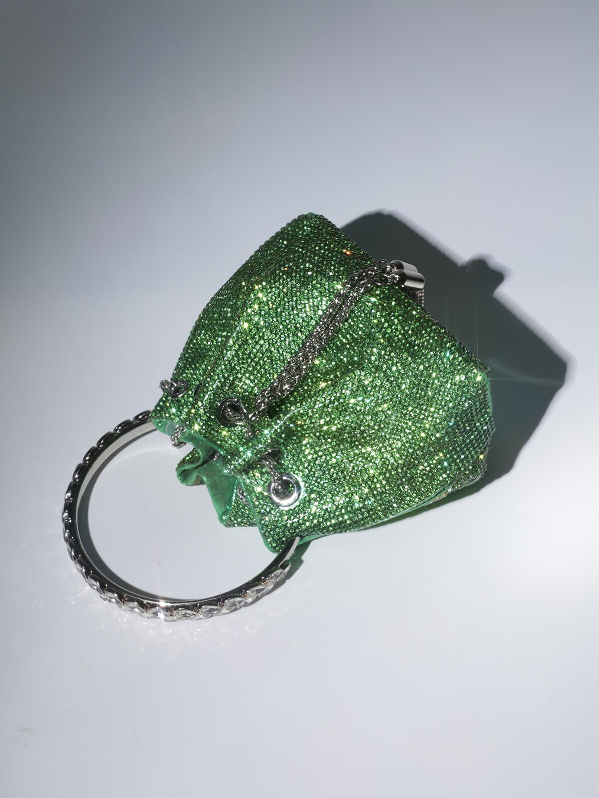 Mattea Crystal Embellished Bucket Bag In Green – image 2