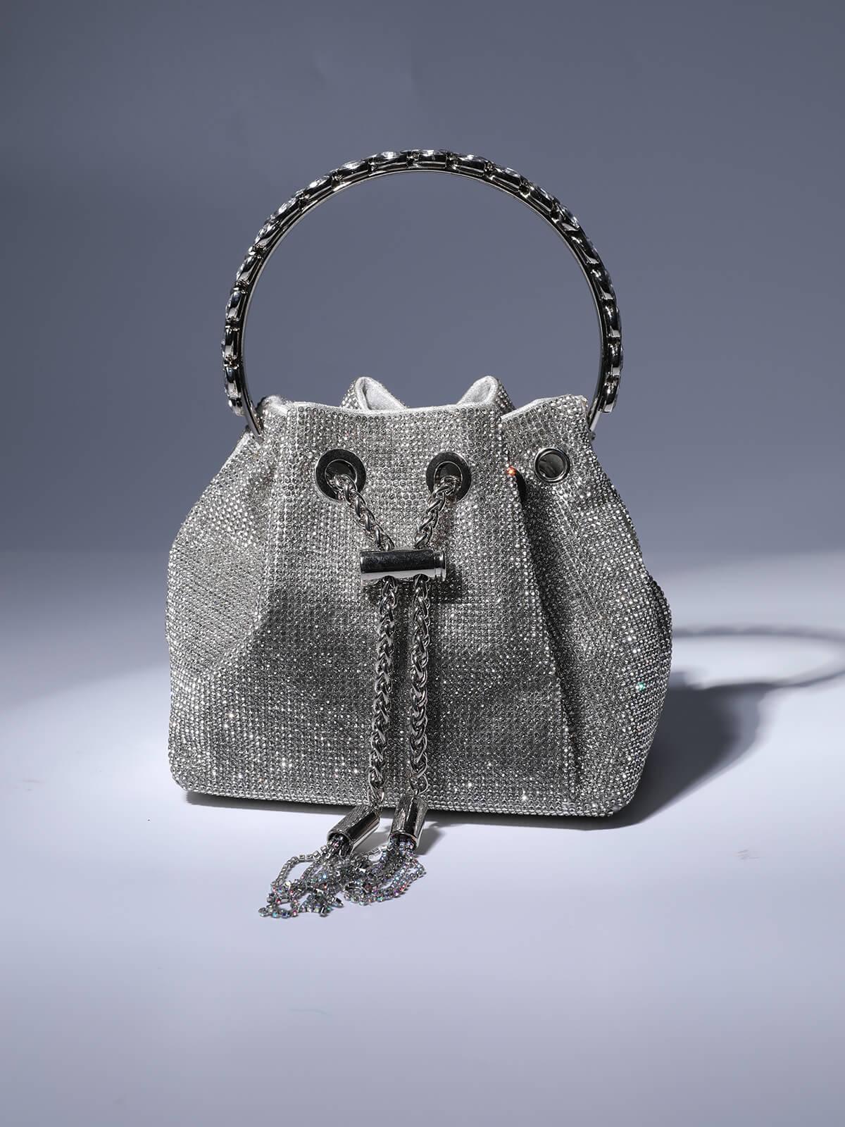 Mattea Crystal Embellished Bucket Bag In Silver – image 5