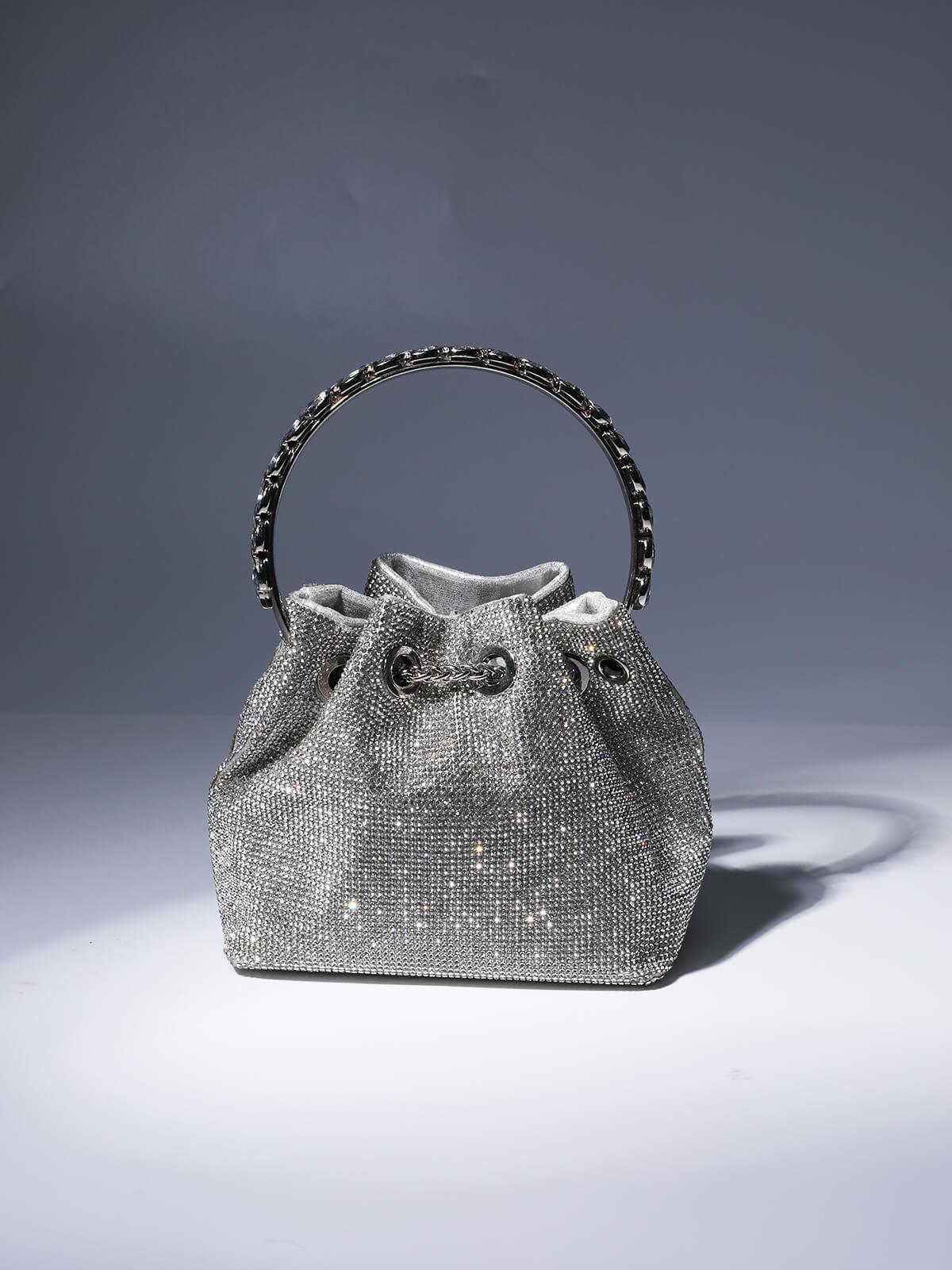Mattea Crystal Embellished Bucket Bag In Silver – image 1