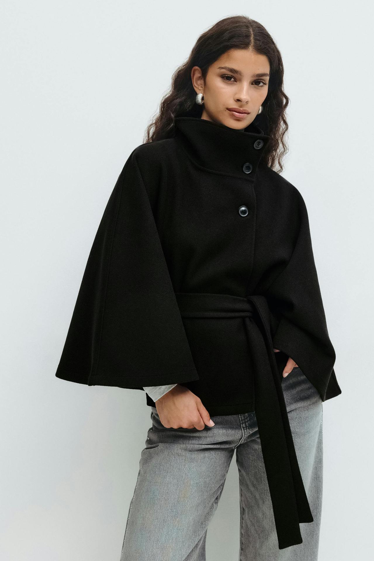 Capella Short Cape Coat – Black – image 2