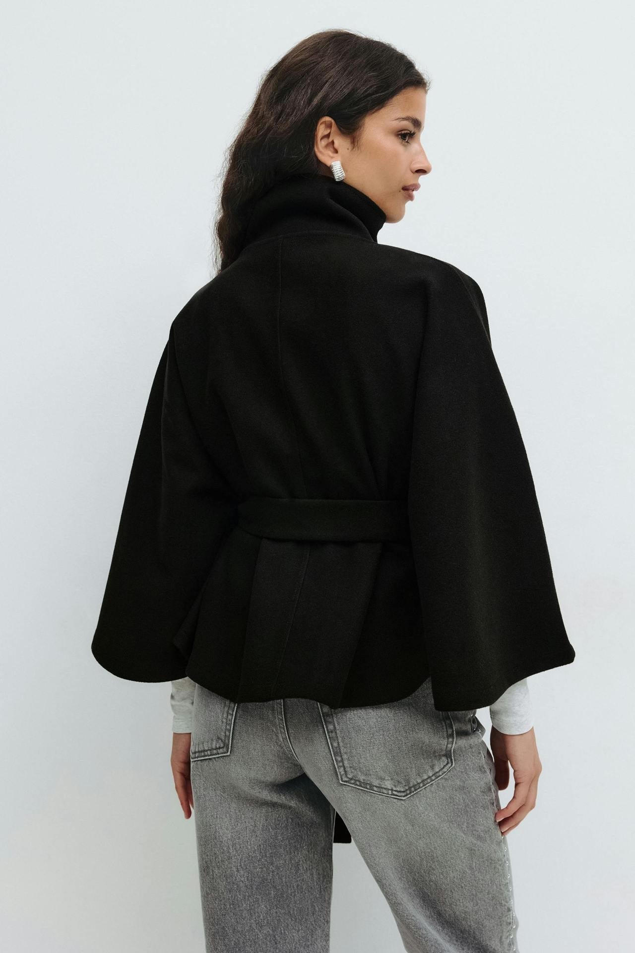 Capella Short Cape Coat – Black – image 3