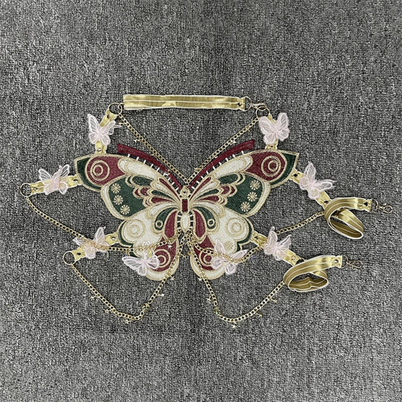 Butterfly embroidery metal chain halter top with choker – image 13