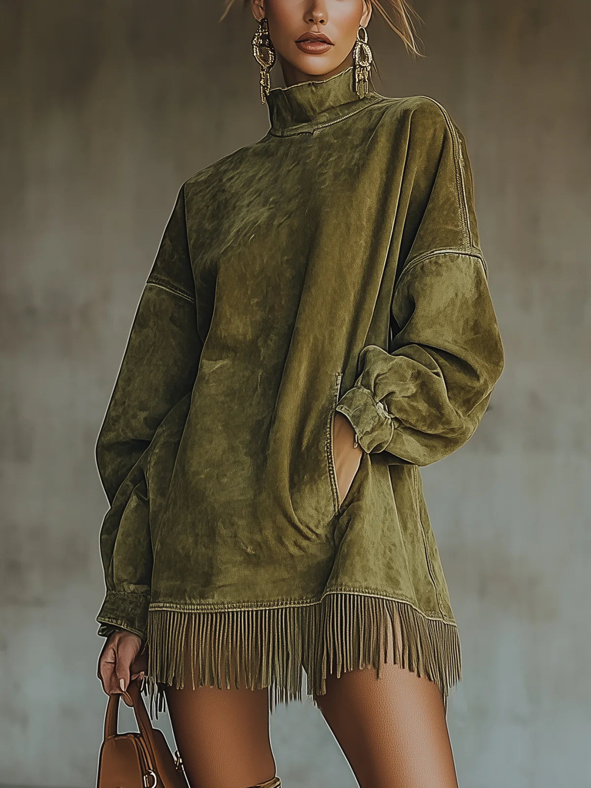 Amalia – High-Neck Suede Fringe Dress – image 1