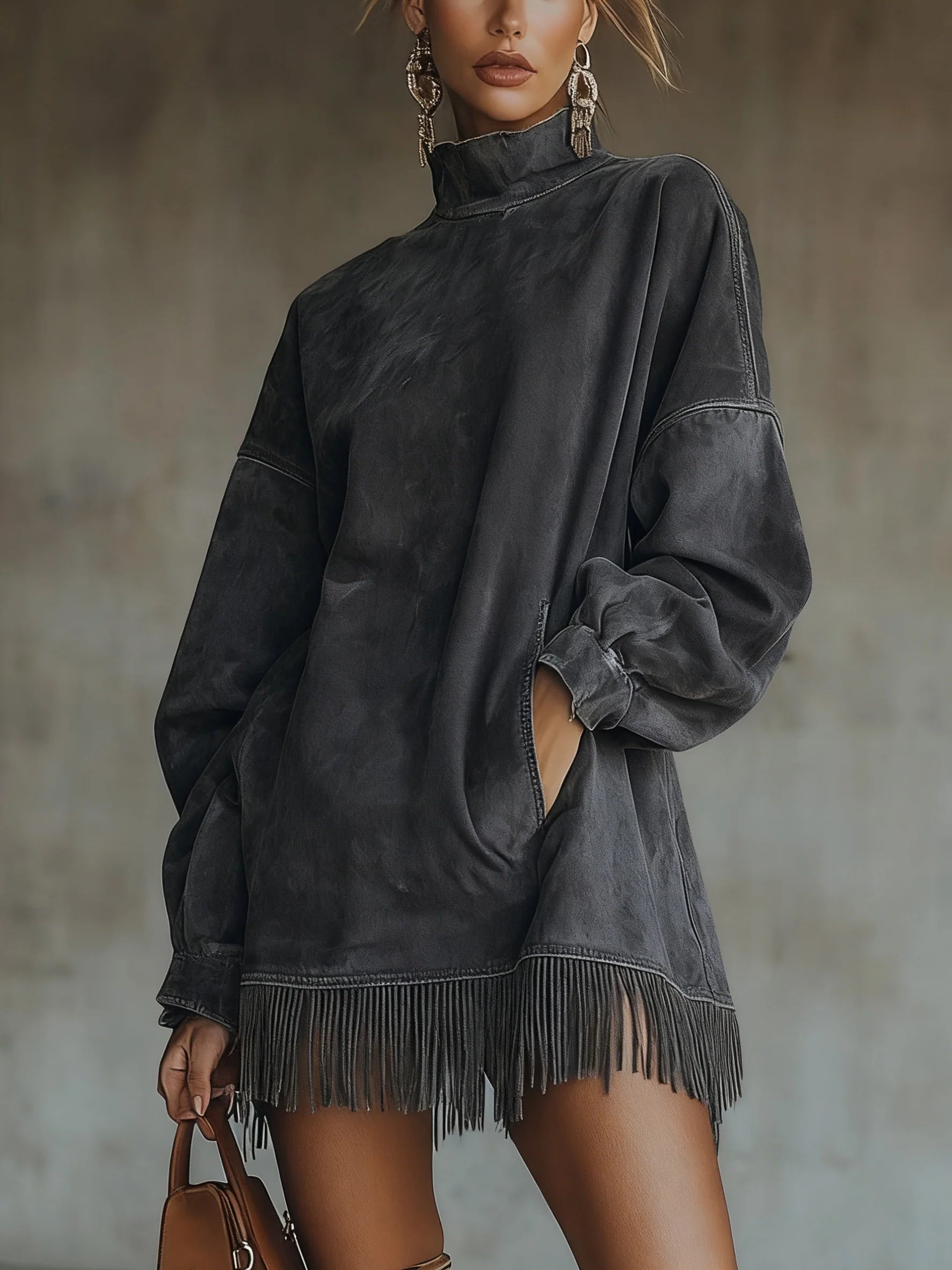 Amalia – High-Neck Suede Fringe Dress – image 3