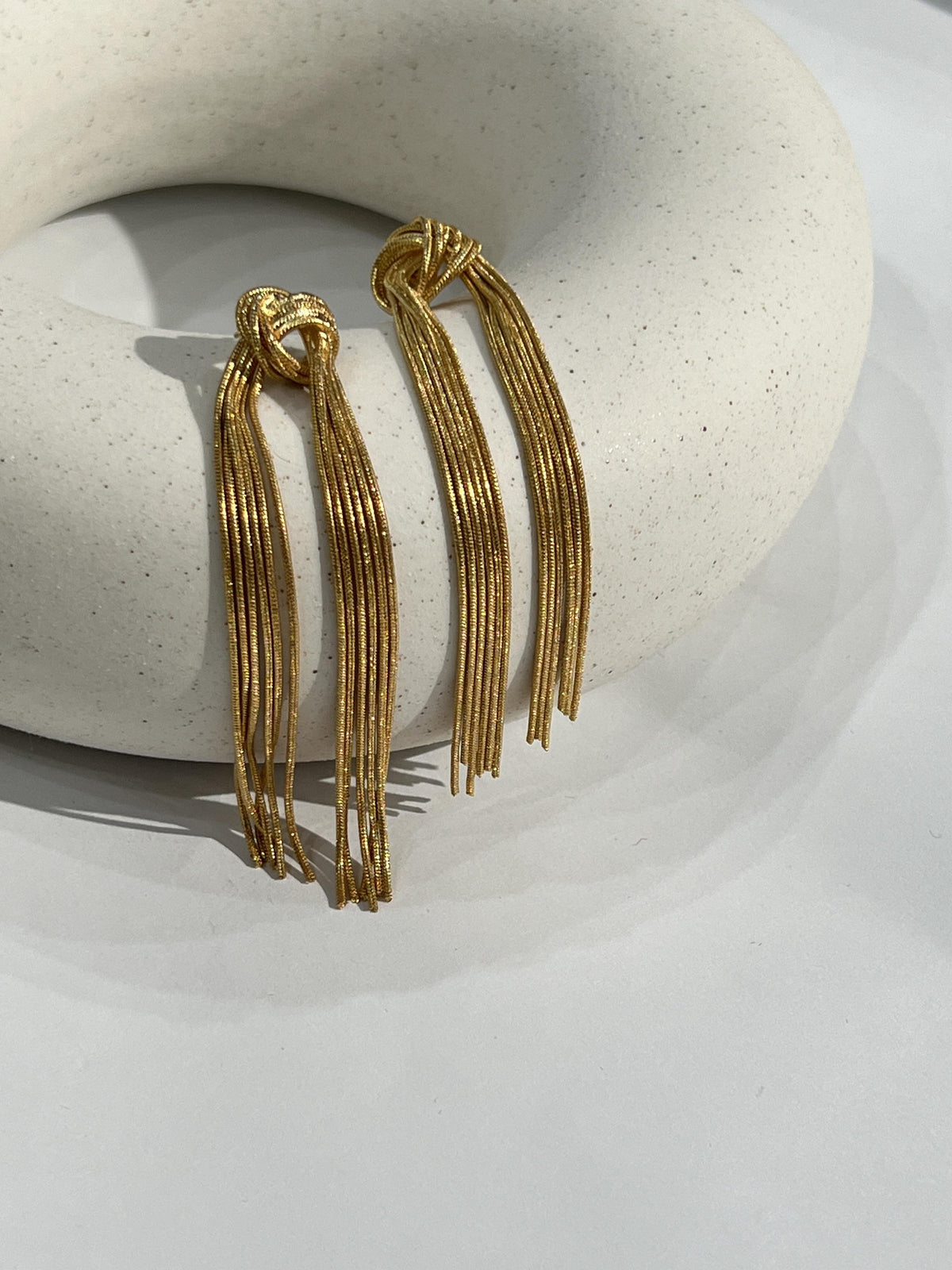 Phoenix Gold Tied Tassel Earrings – image 4