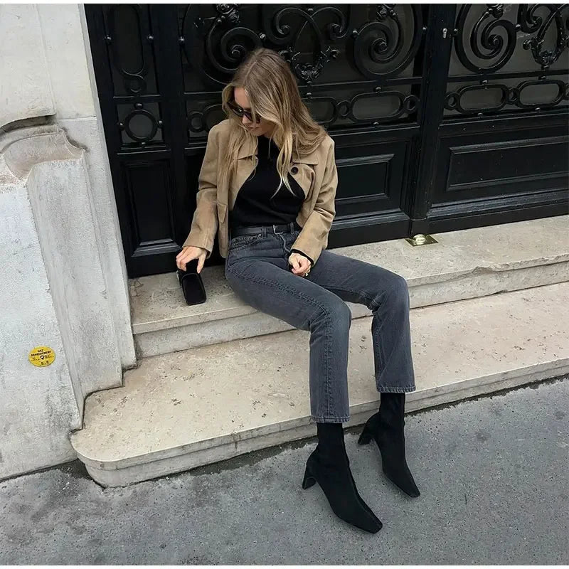 Damen Kurzjacke Khaki | Modische Jacke im kurzen Schnitt