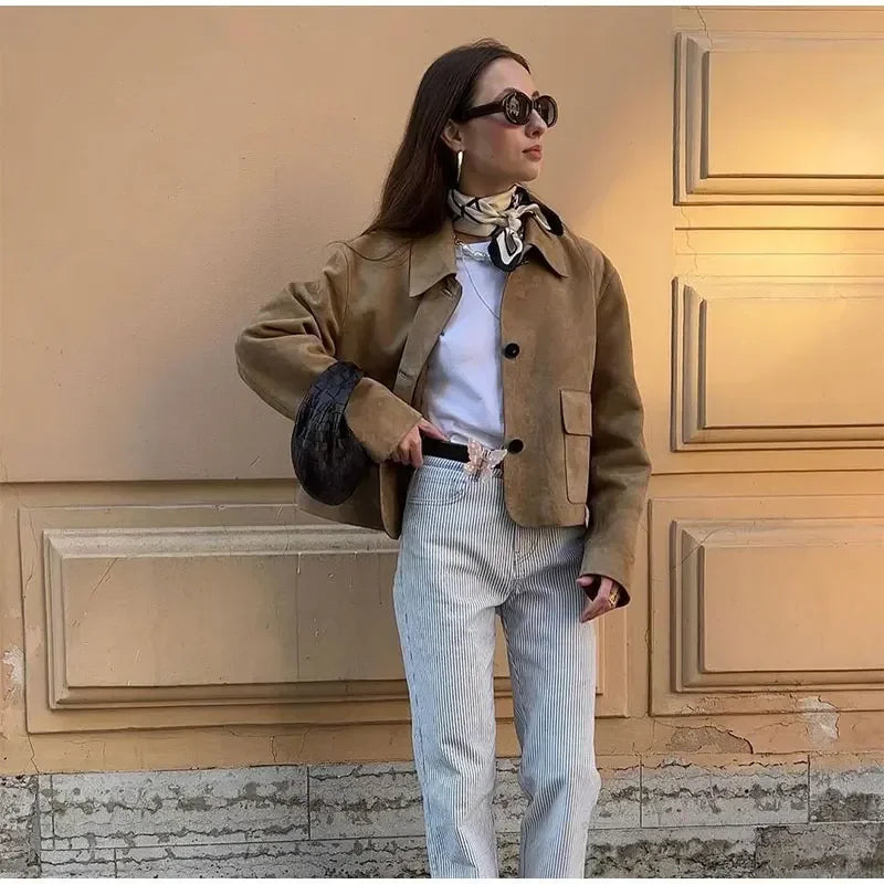 Damen Kurzjacke Khaki | Modische Jacke im kurzen Schnitt