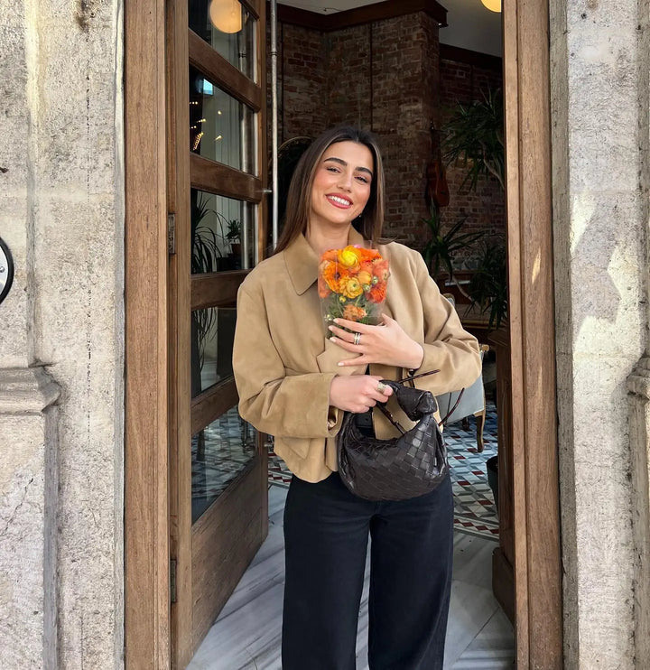 Damen Kurzjacke Khaki | Modische Jacke im kurzen Schnitt