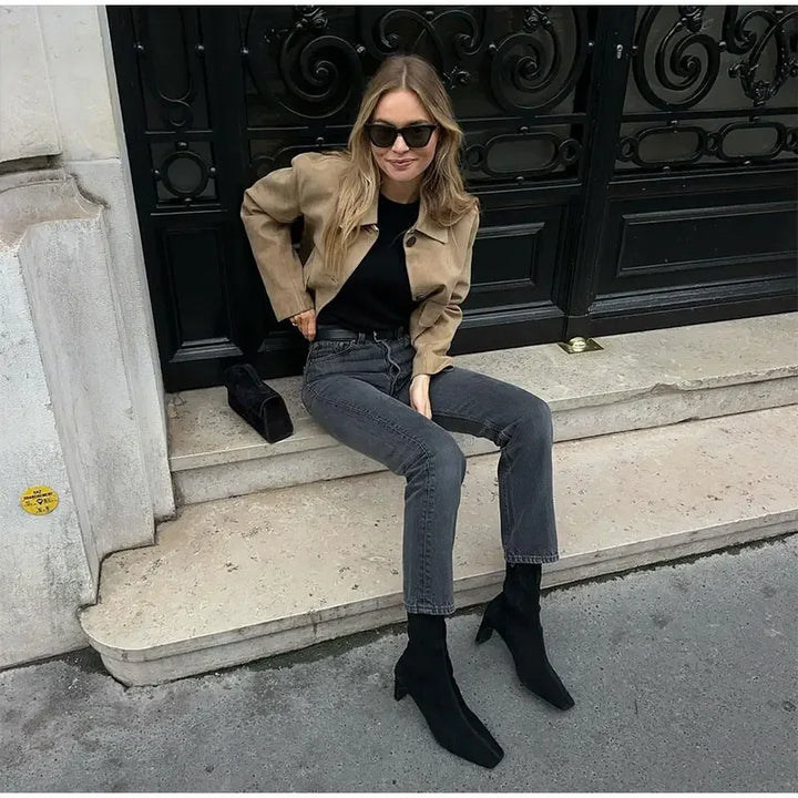 Damen Kurzjacke Khaki | Modische Jacke im kurzen Schnitt