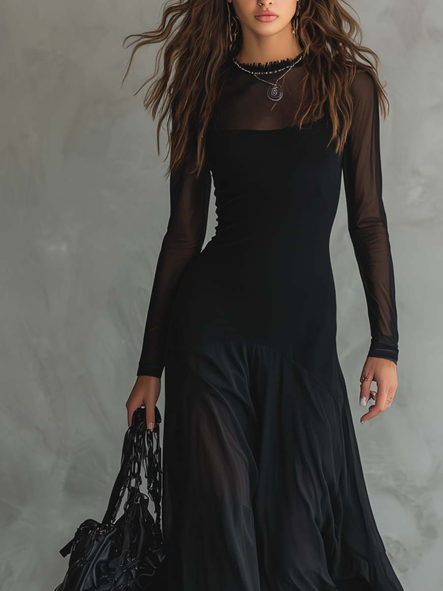 Black Loose-Fit Tulle Maxi Dress – image 2