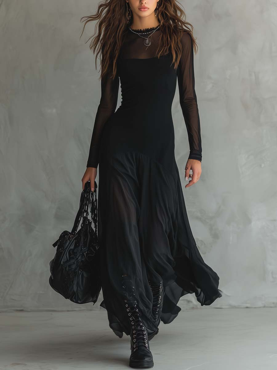 Black Loose-Fit Tulle Maxi Dress – Essential Edit