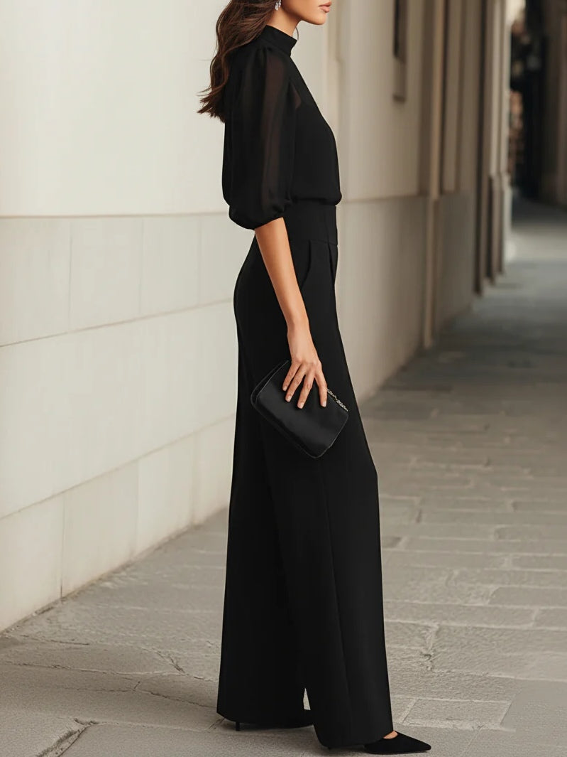Valentina • Black Three-Piece Set with Sheer Camisole Top and Wide-Leg Trousers – image 4