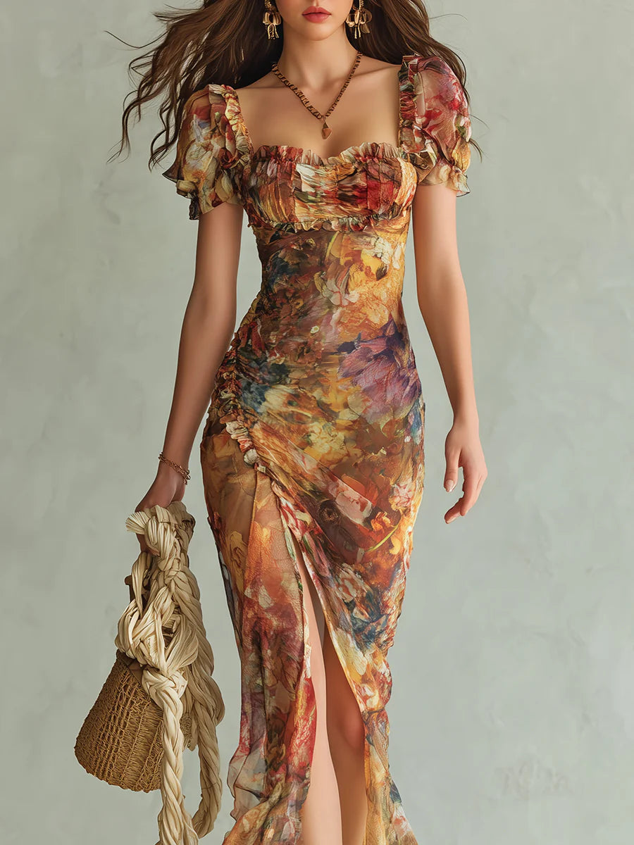Viola – Bohemian Orange Chiffon Maxi Dress – image 4