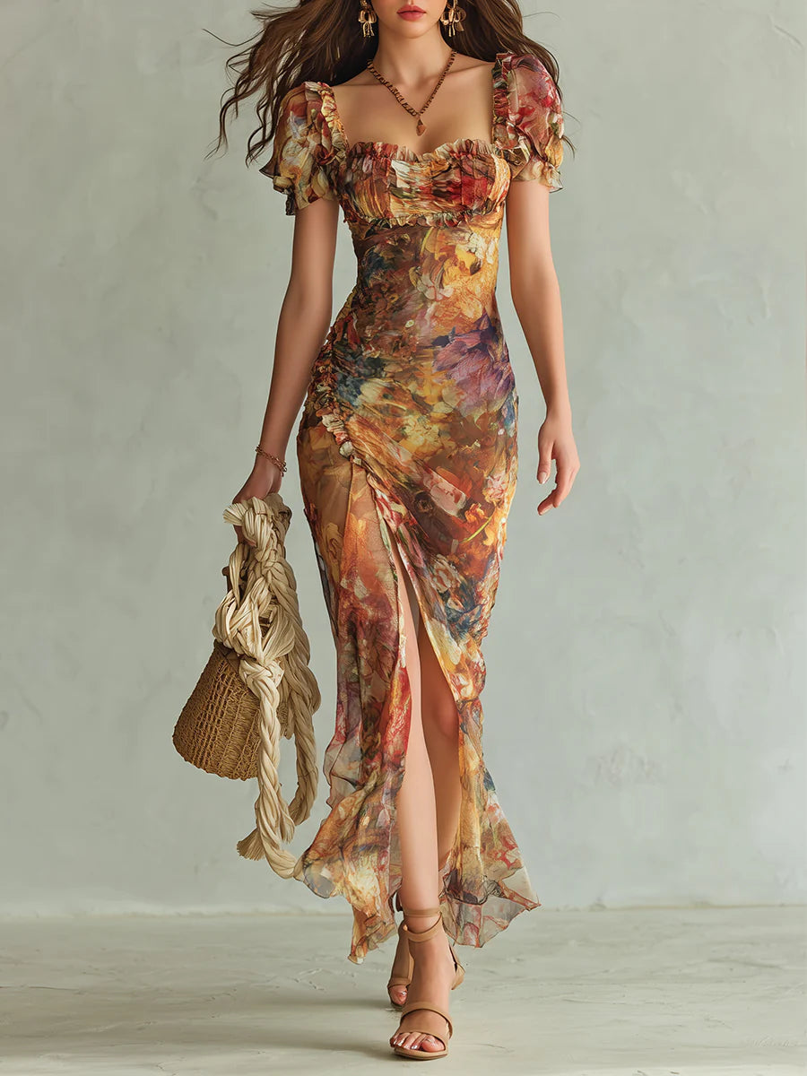 Viola – Bohemian Orange Chiffon Maxi Dress – image 1